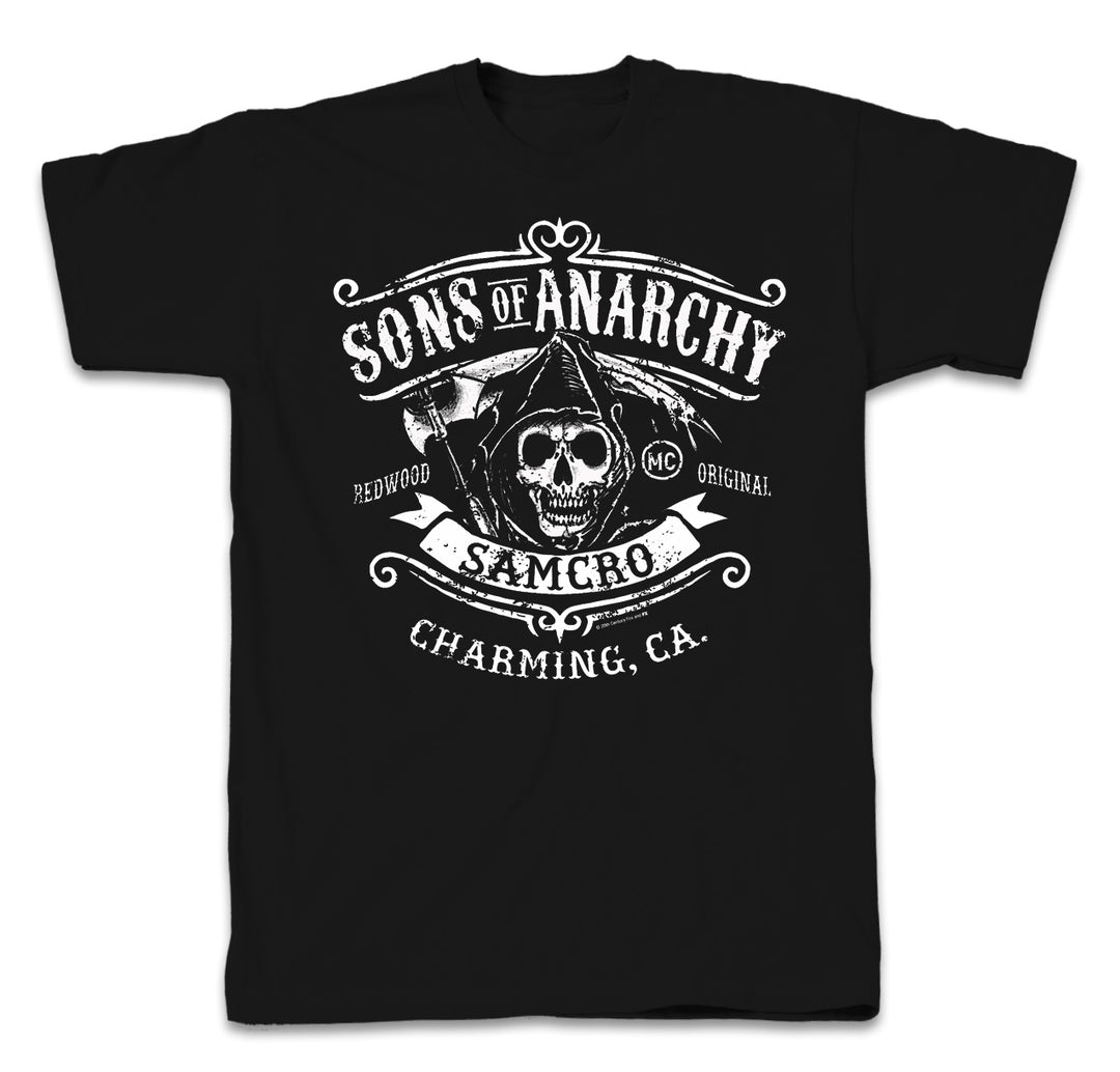 sons of anarchy gear Sons of Anarchy Charming Adult Short Sleeve T-Shirt Black / XXL